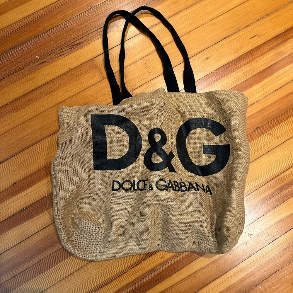 Dolce & Gabbana Natural Burlap Tote with Black Logo and Handles